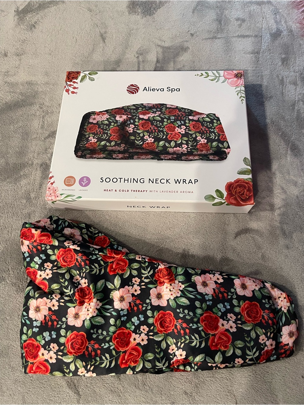 Source Unknown Black Floral Neck Wrap with Red & Pink Roses